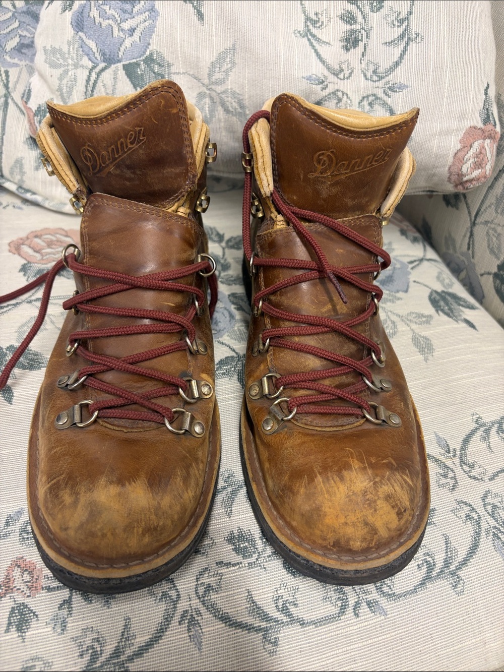 Danner Brown Leather Hiking Boots with Burgundy Laces